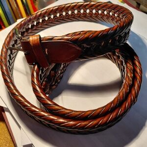 Mens Sz 42 Genuine Leather On Bonded Leather, Woven, Braided Belt. Heavy Duty